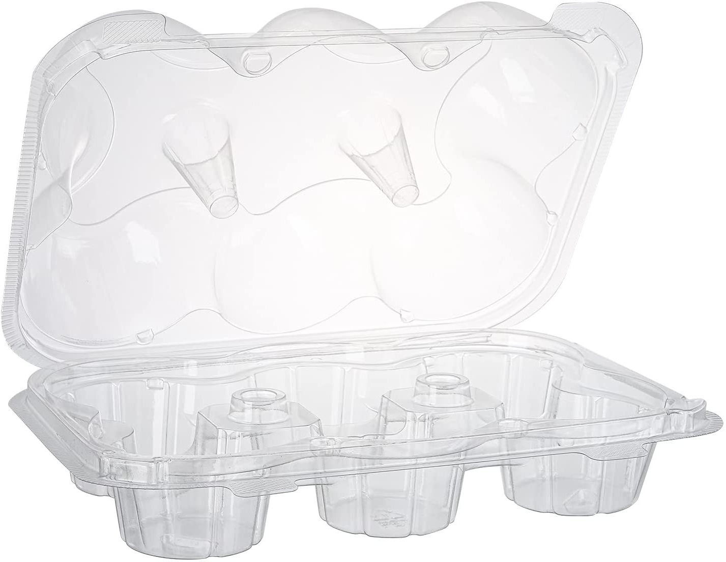 Disposable 6 Count Hinged Clamshell PET Mini Transparent Clear Individual Plastic Muffin Cupcake Containers Boxes and Packaging