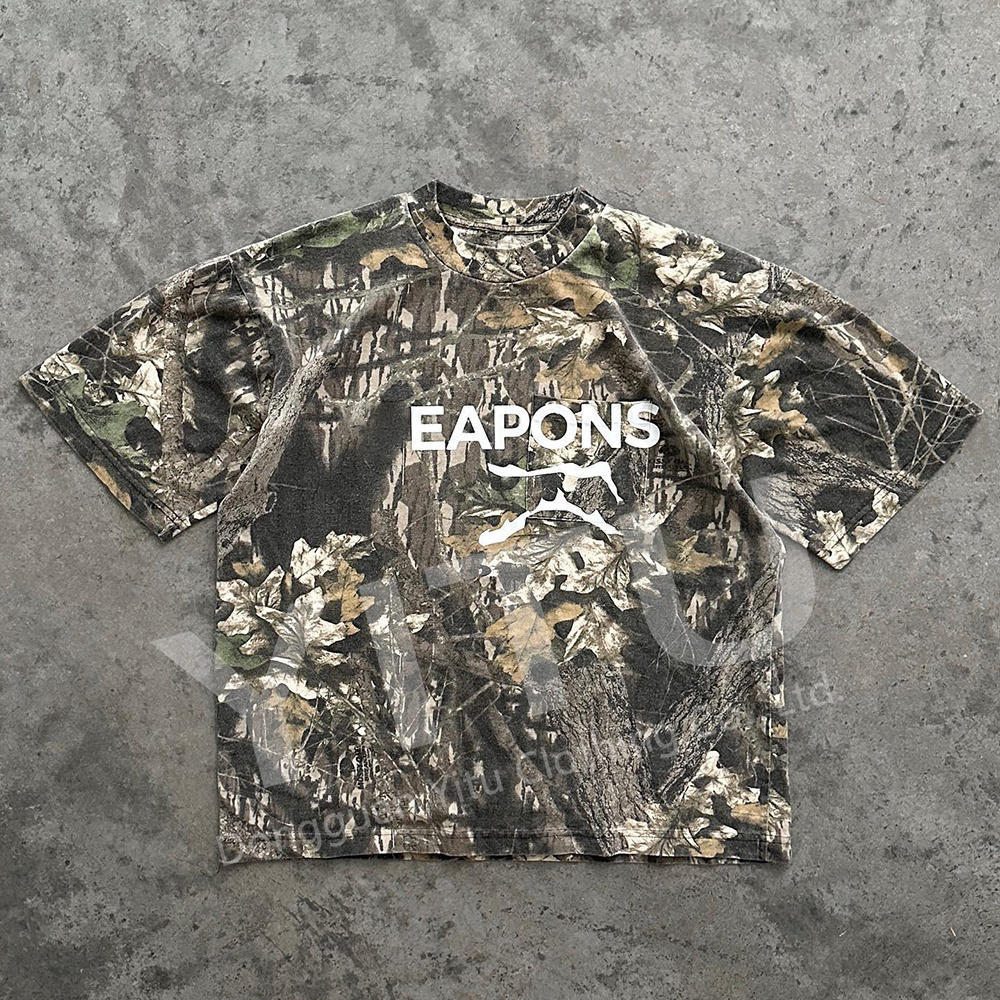 Custom streetwear boxy cropped t-shirts 100% cotton camoflouge realtrees camo t shirt men