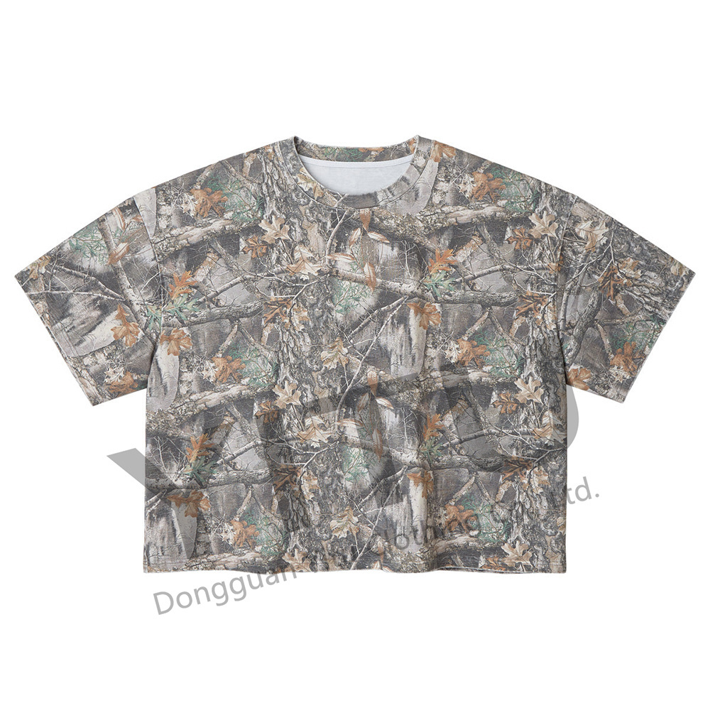 Custom streetwear boxy cropped t-shirts 100% cotton camoflouge realtrees camo t shirt men