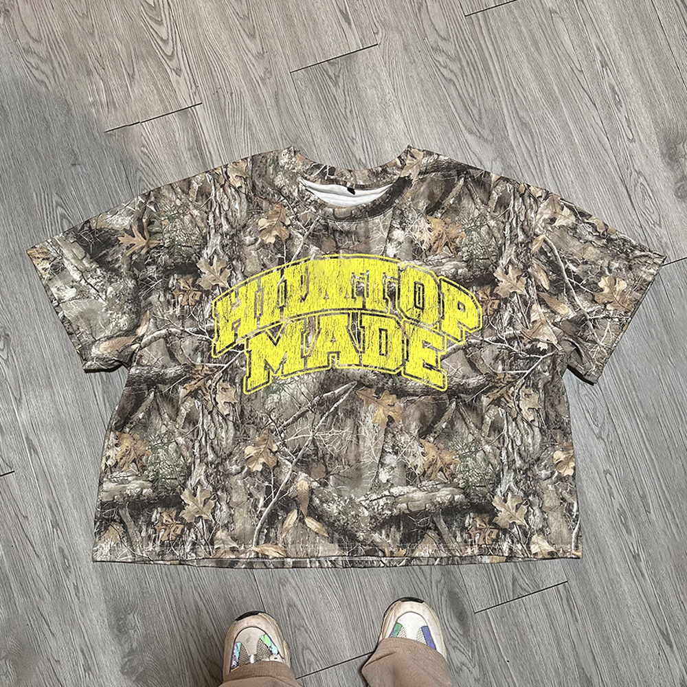 Custom streetwear boxy cropped t-shirts 100% cotton camoflouge realtrees camo t shirt men