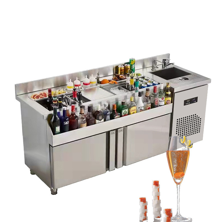 Stainless steel cocktail station with drawer fridge bar bartender serving counter