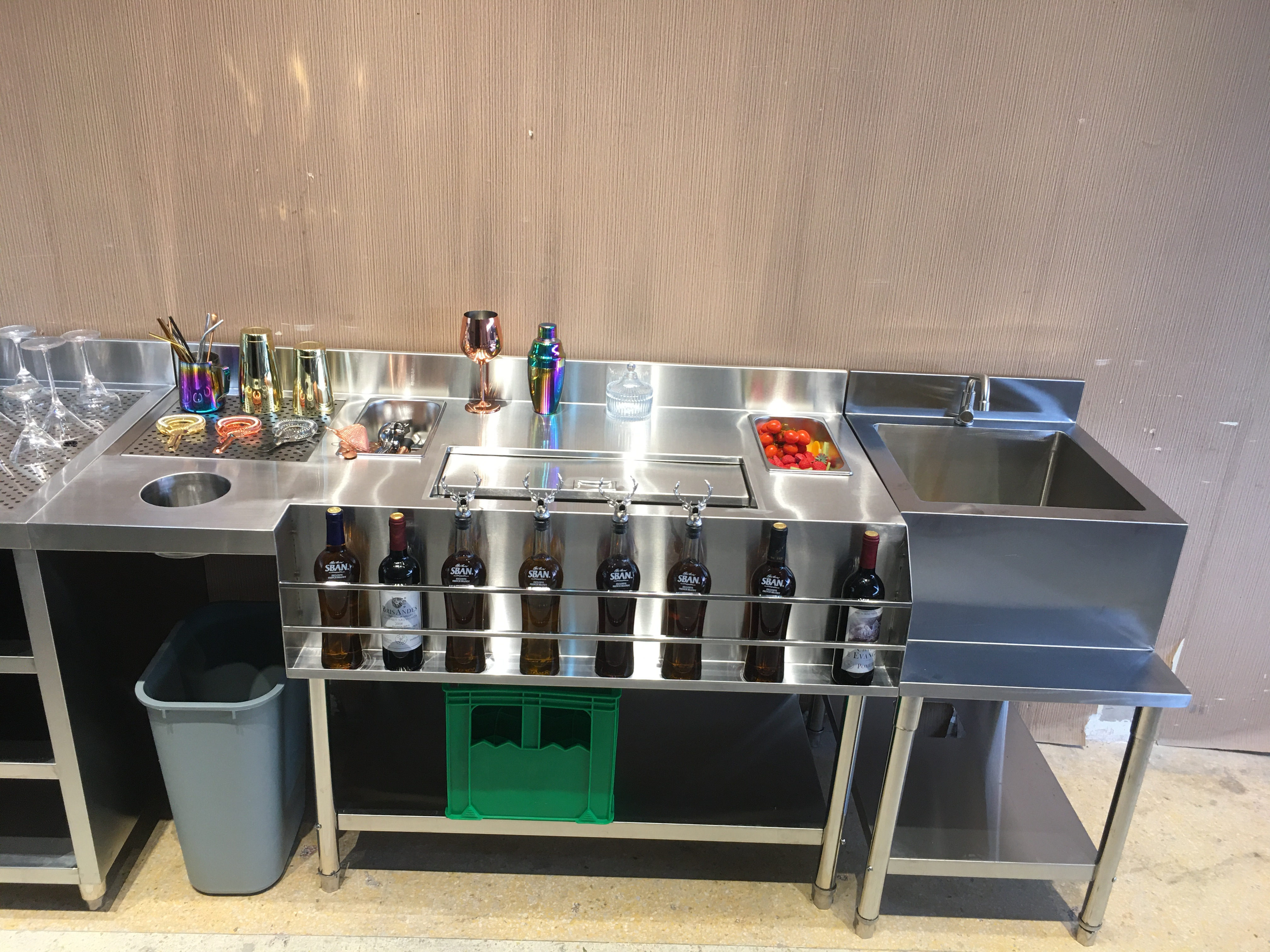 Stainless steel cocktail station with drawer fridge bar bartender serving counter