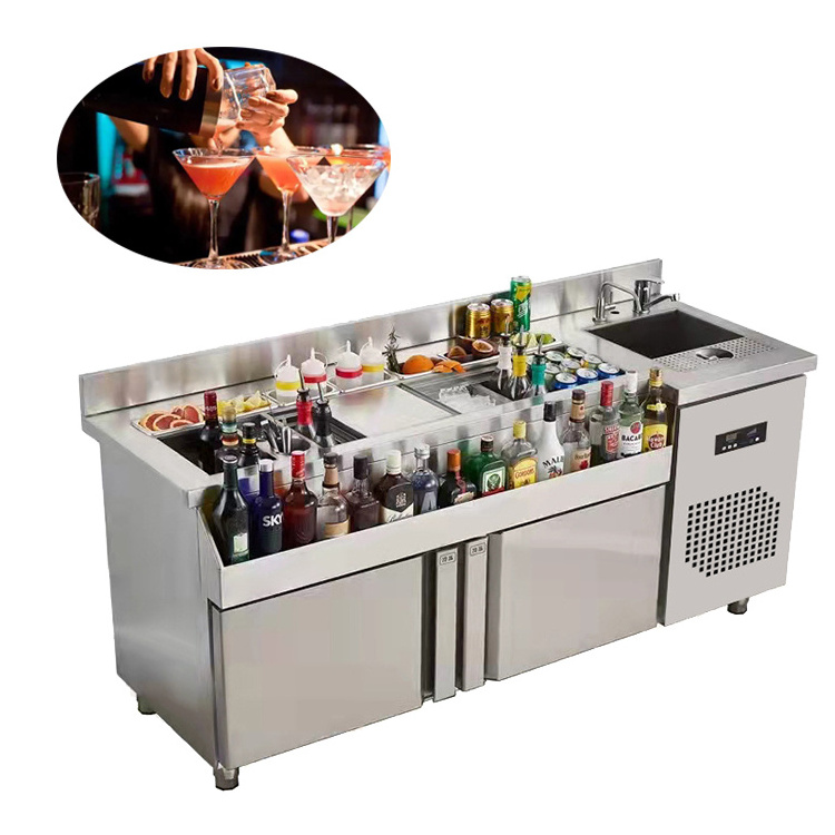 Stainless steel cocktail station with drawer fridge bar bartender serving counter