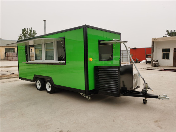 5M Green Street Food Trailer Double Canopy Sliding Windows Donut Fast Food Trailer With Germany Standard