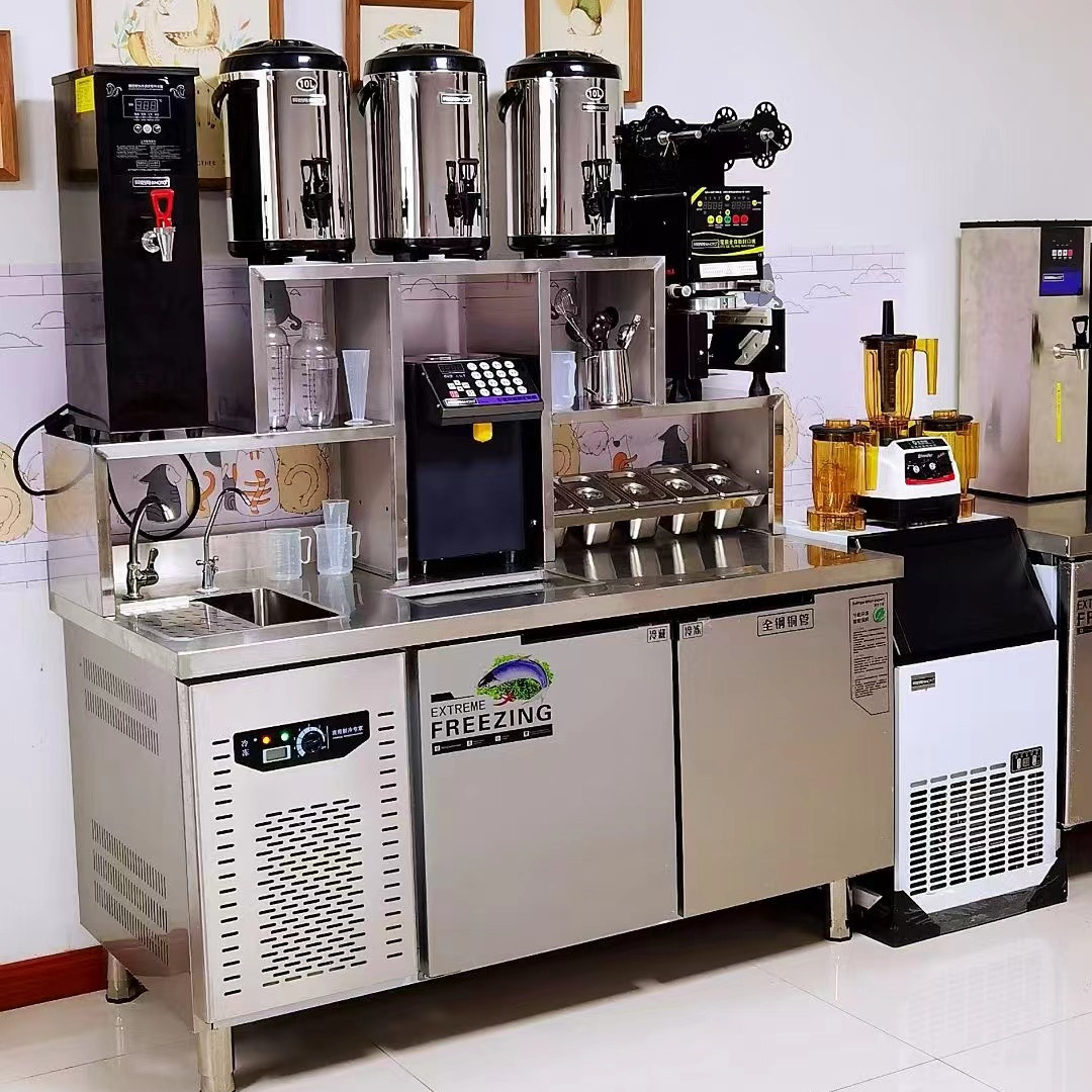 1.5meters Custom bubble tea machine With Coffee shop equipments  refrigerate working water boba bar Milk tea counter