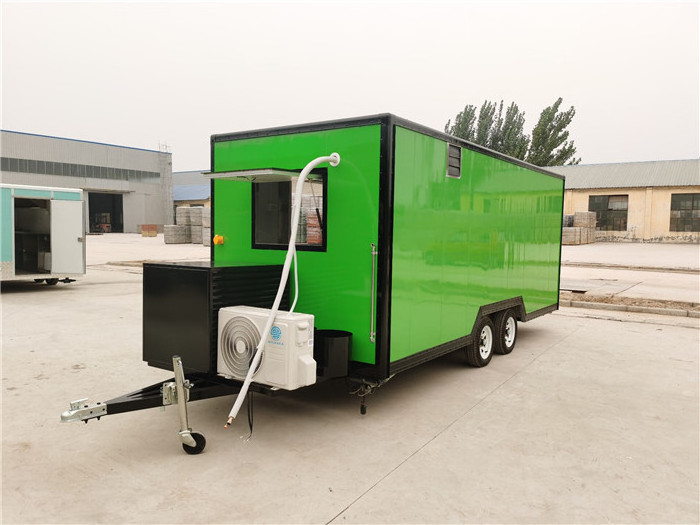 5M Green Street Food Trailer Double Canopy Sliding Windows Donut Fast Food Trailer With Germany Standard