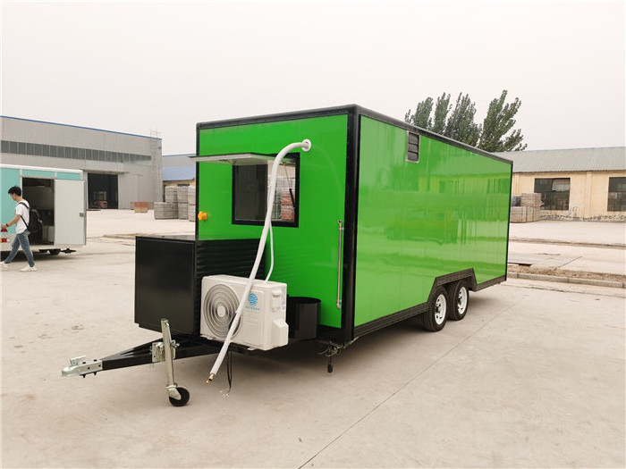 5M Green Street Food Trailer Double Canopy Sliding Windows Donut Fast Food Trailer With Germany Standard