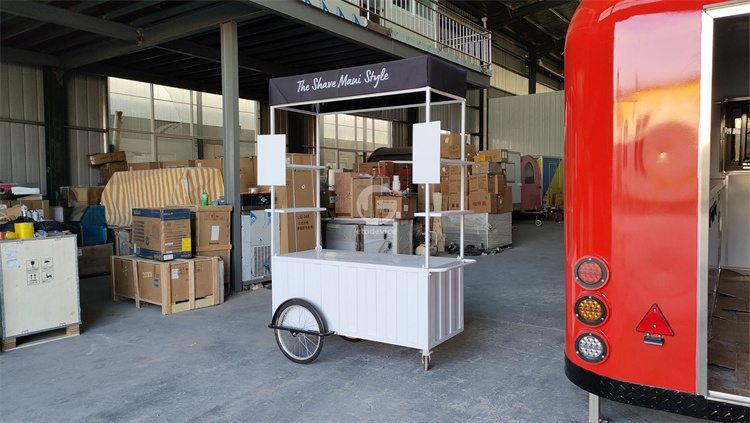 Outdoor Sale Candy Cart Ice Cream Display Showcase Snack Mobile Kitchen Mini Food Trailer Hand Push Ice Cream Cart