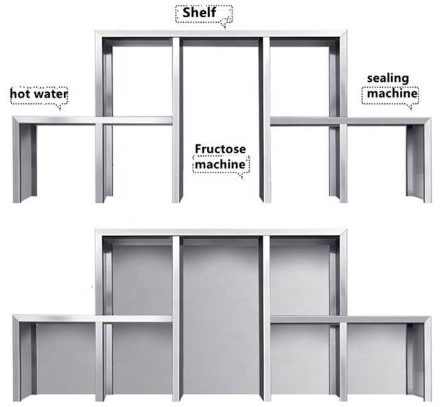 Customized Shelf Stainless Steel Refrigerating Cocktail Working Table Bubble Tea Counter design