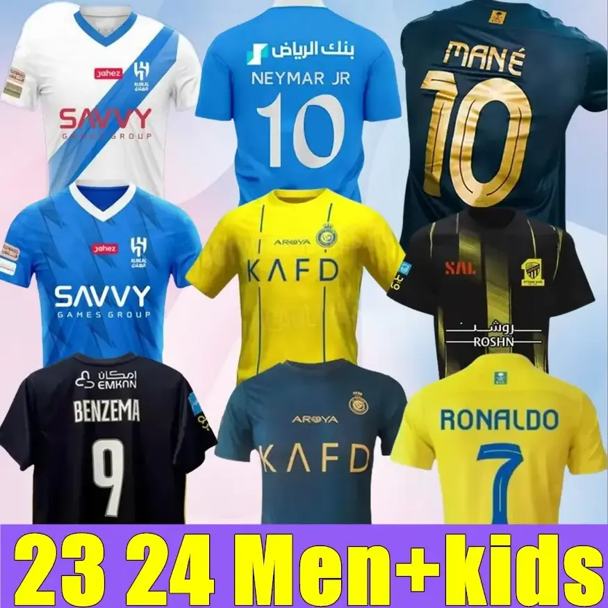 23/24 Al Nassr FC Ronaldo soccer Jerseys Men Kids KitAl Hilal CR7 Football shiirte BENZEMA NEYMAR JR Fans Player Version jersey