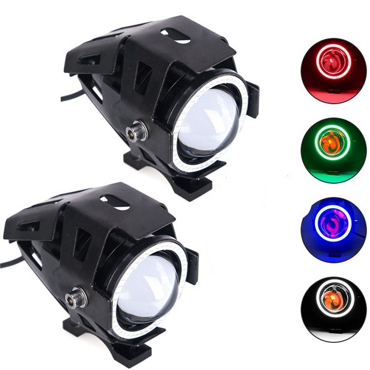 12V Motorcycle LED Headlight Driving Light with Switch MINI U7 Fog Spot Head Light Angel Eye Devil Moto Head Lamp 125W