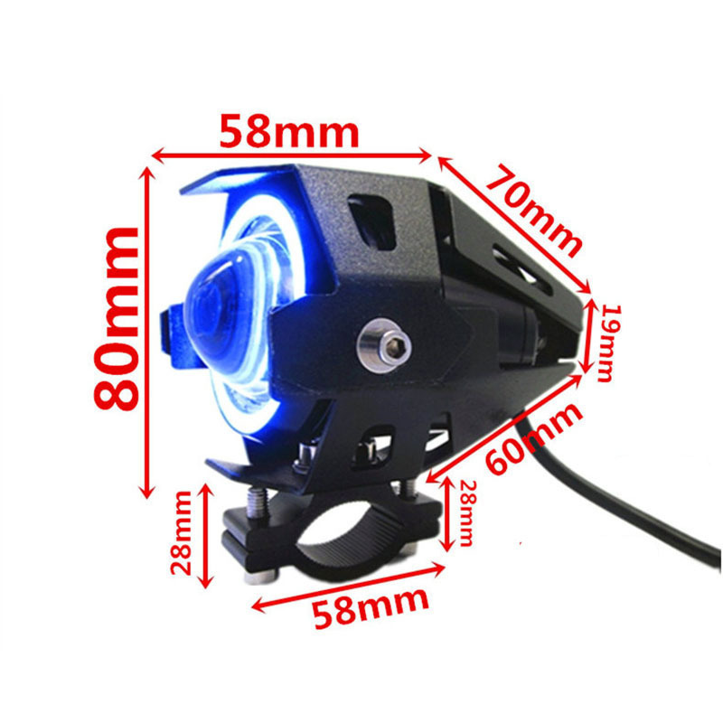 12V Motorcycle LED Headlight Driving Light with Switch MINI U7 Fog Spot Head Light Angel Eye Devil Moto Head Lamp 125W