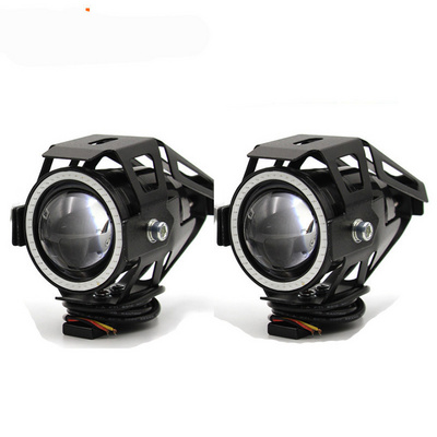 12V Motorcycle LED Headlight Driving Light with Switch MINI U7 Fog Spot Head Light Angel Eye Devil Moto Head Lamp 125W