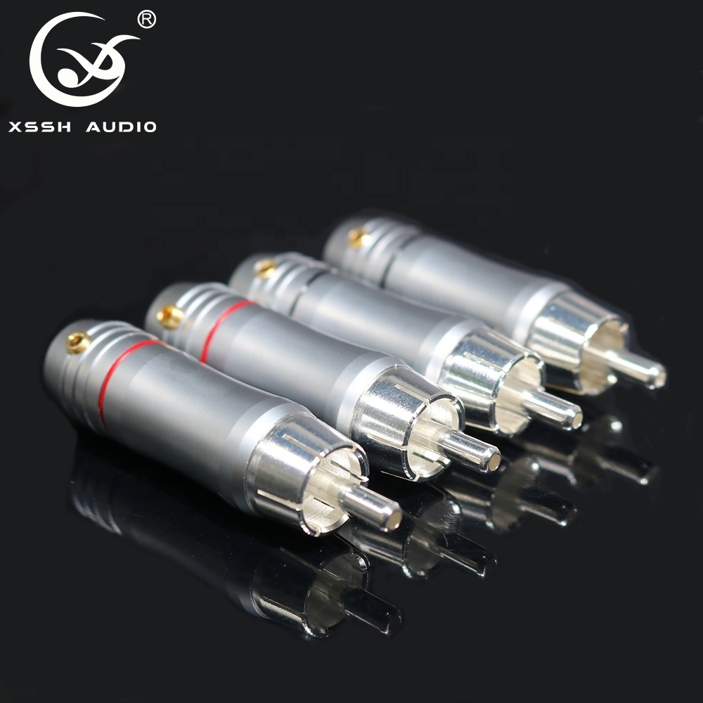 RCA Jack YIVO XSSH Audio Speaker OEM ODM HIFI System DIY Brass Plated Silver Audio Male RCA Plug Connector for 8MM Max DIY Cable