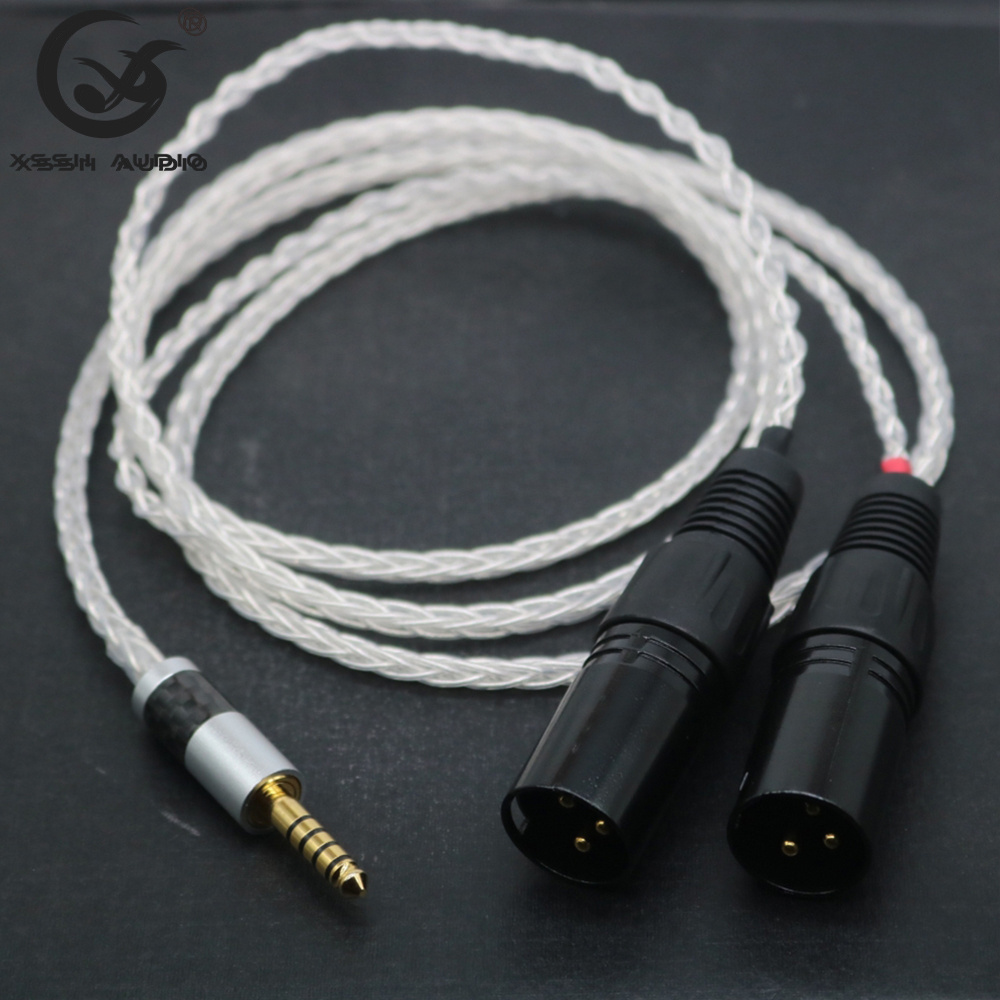 Silver plated balanced microphone cable XSSH YIVO diy HIFI 4.4mm 5 pole jack to 2 x XLR connector audio braided headphone wire