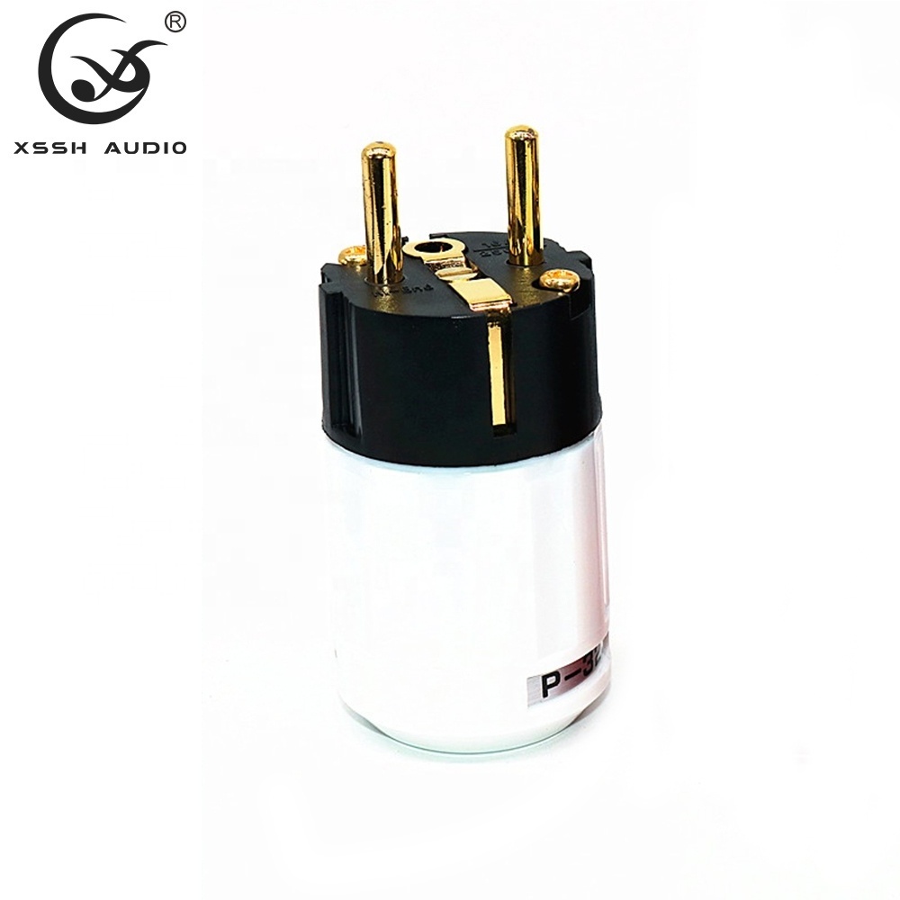 16A Schuko Connector YIVO XSSH HIFI OEM ODM DIY Brass Plating Gold or Rhodium 2 Pins Male EU Standard Electrical Power Plug Jack