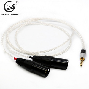 Silver plated balanced microphone cable XSSH YIVO diy HIFI 4.4mm 5 pole jack to 2 x XLR connector audio braided headphone wire