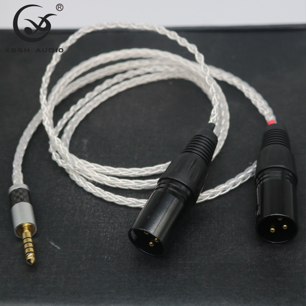 Silver plated balanced microphone cable XSSH YIVO diy HIFI 4.4mm 5 pole jack to 2 x XLR connector audio braided headphone wire