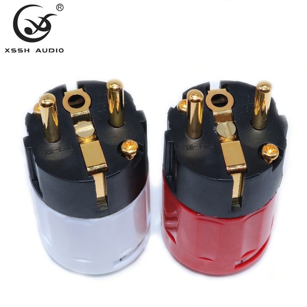 16A Schuko Connector YIVO XSSH HIFI OEM ODM DIY Brass Plating Gold or Rhodium 2 Pins Male EU Standard Electrical Power Plug Jack