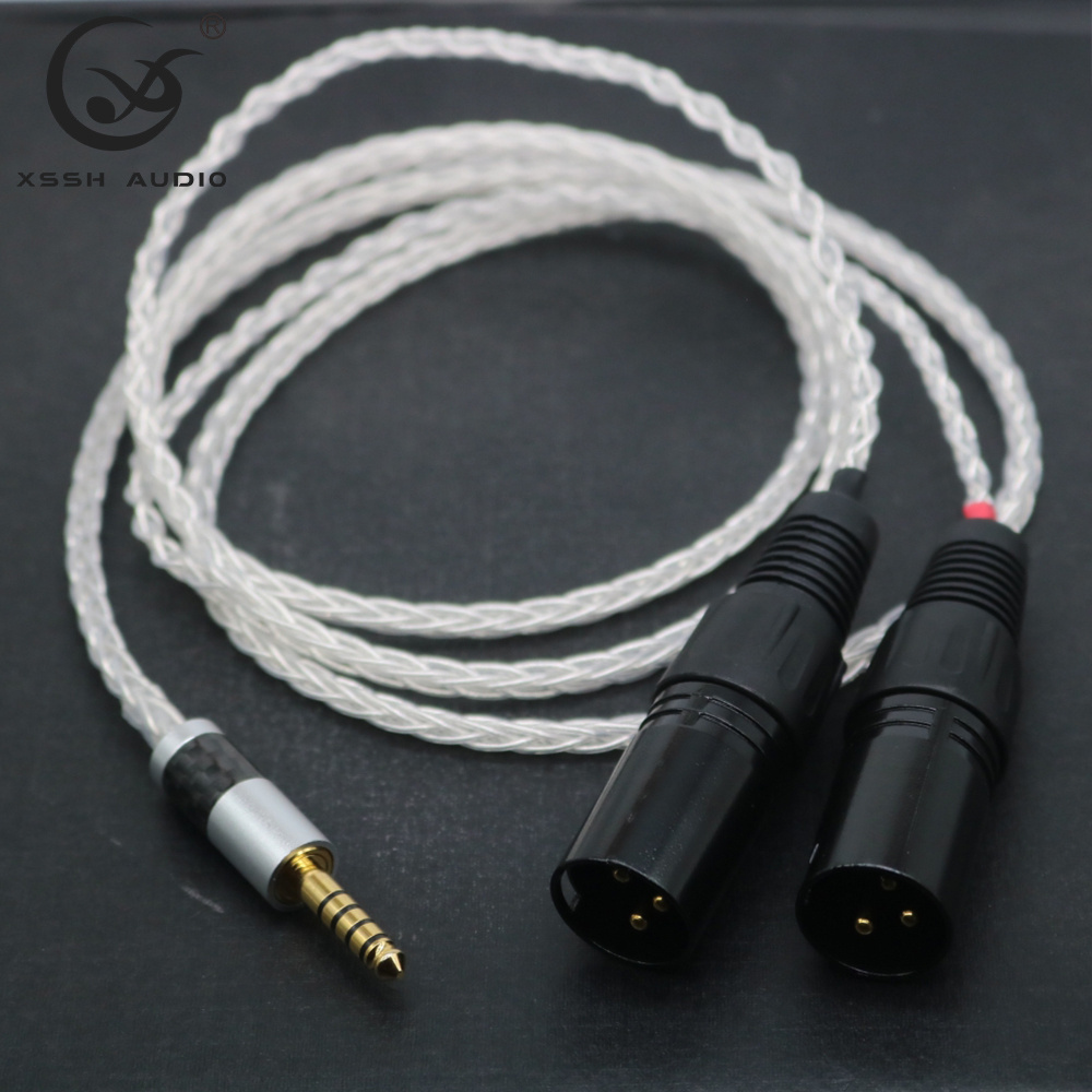 Silver plated balanced microphone cable XSSH YIVO diy HIFI 4.4mm 5 pole jack to 2 x XLR connector audio braided headphone wire