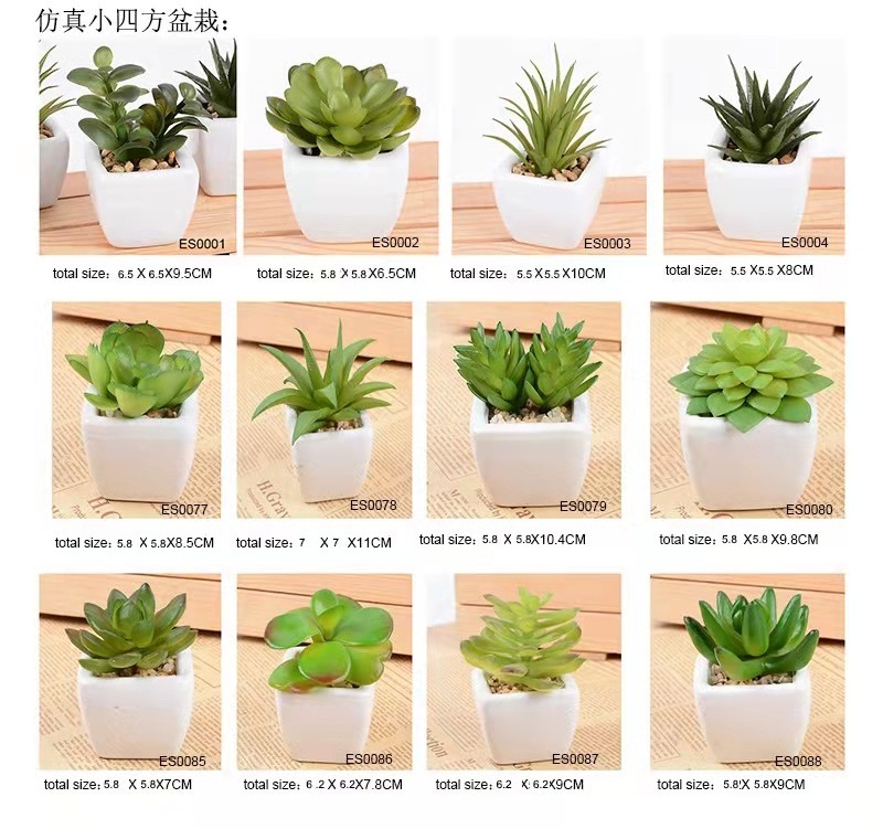 YIWAN Wholesale Bonsai Potted Small Artificial Succulent Cactus Mini Plastic Succulent Plants Bonsai Picks With White Pots