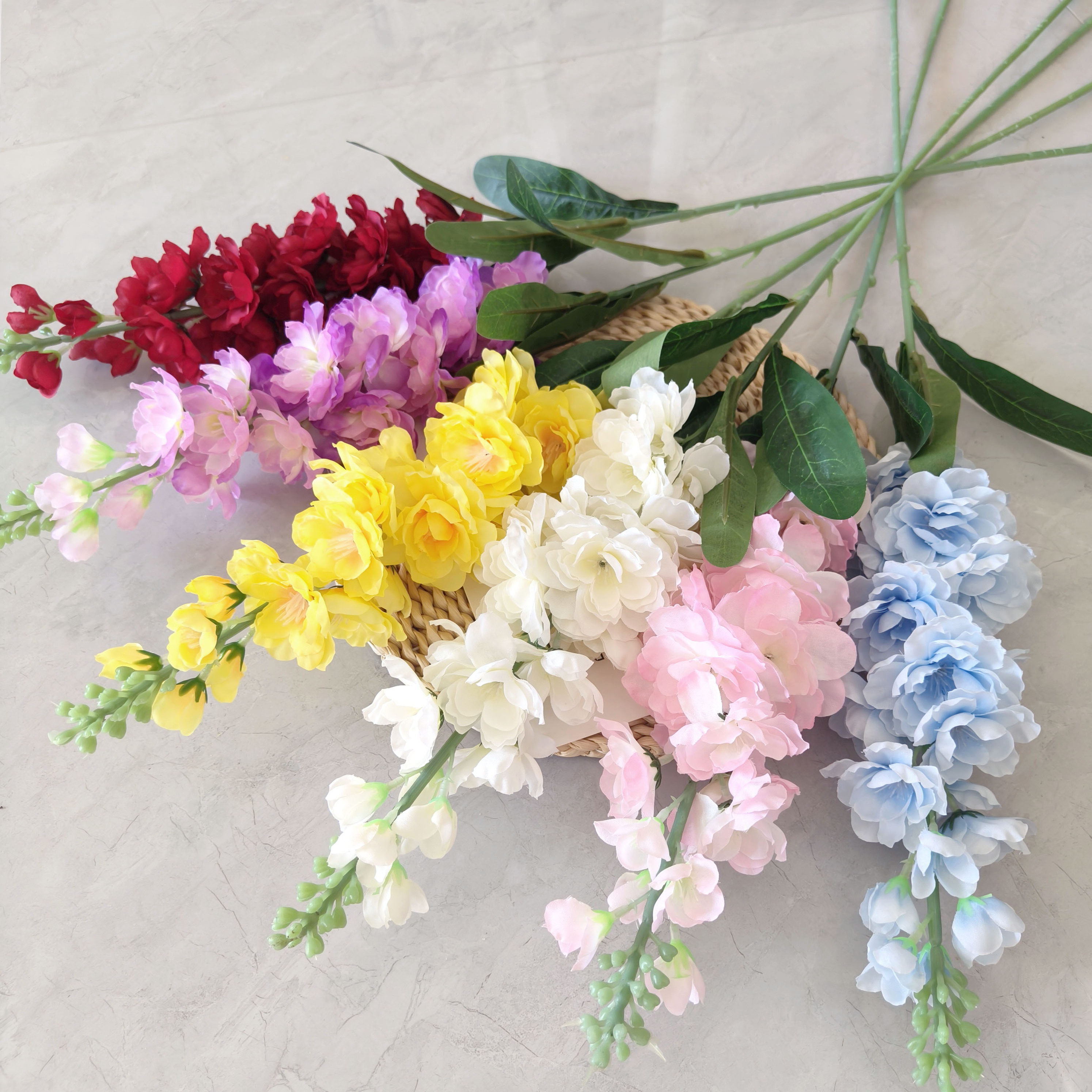 YIWAN wholesale Artificial larkspur Delphinium Ajacis Faux Violet Silk Flower Home Garden Party Wedding Decoration