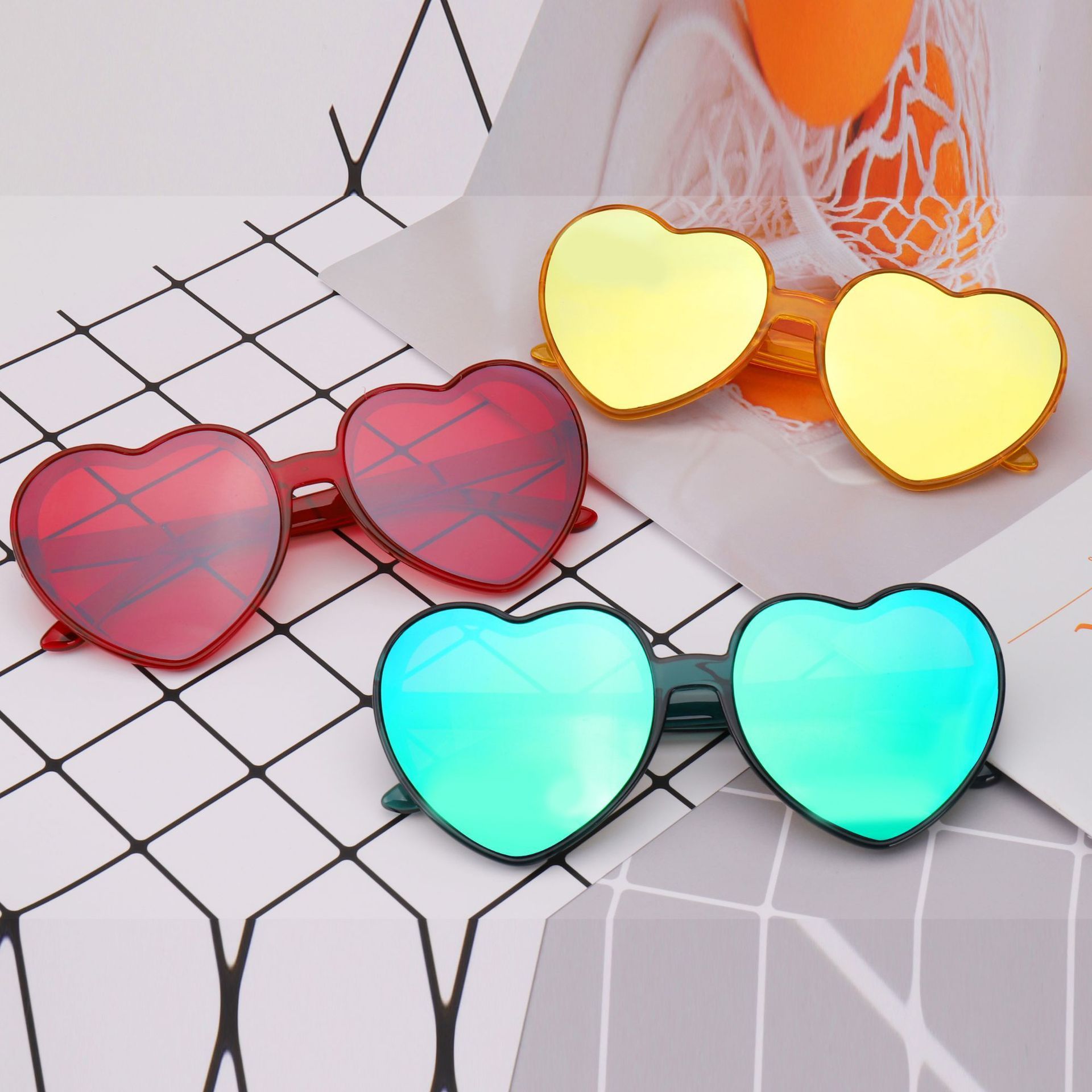 Heart Sunglasses for Women Candy Color Transparent Coating Lens Love Heart Glasses for Girls Cute Heart Shaped goggles