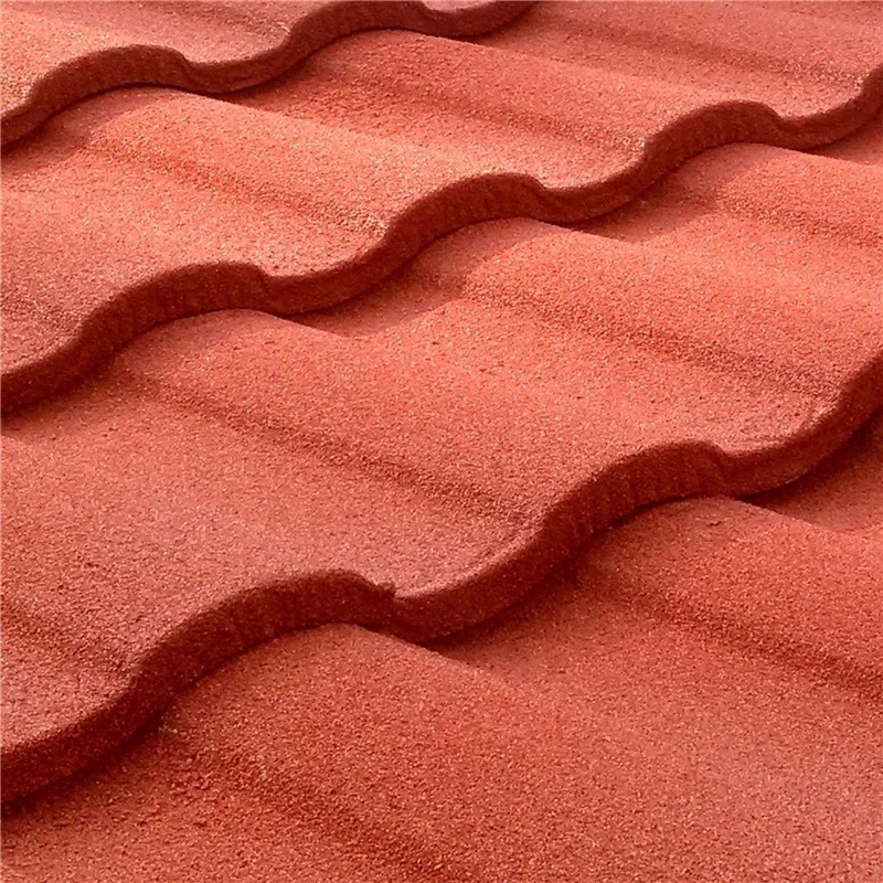 house roof construction materials modern classic tile 0.4 red color stone coated metal roofing tile