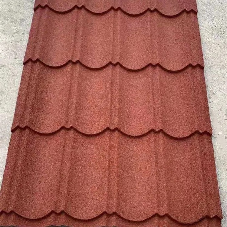 house roof construction materials modern classic tile 0.4 red color stone coated metal roofing tile