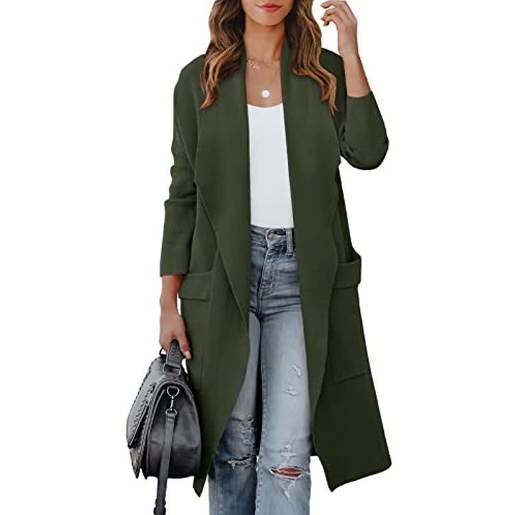 Women's casual long front cardigan knit pocket winter coat jacket long  sweater cardigan