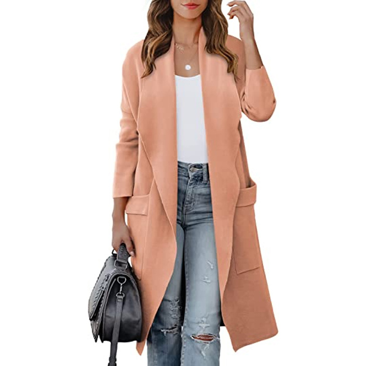 Women's casual long front cardigan knit pocket winter coat jacket long  sweater cardigan