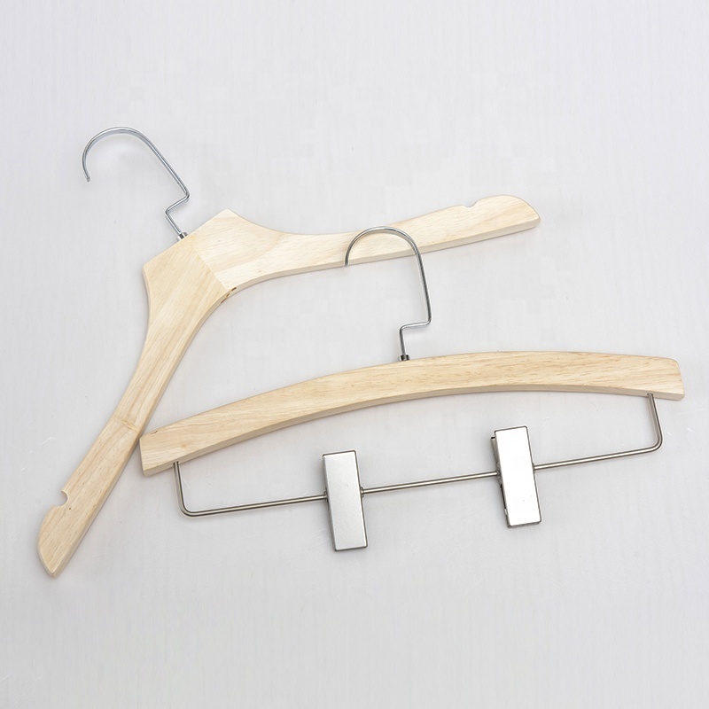 Factory directly kids white cloths coat wooden hanger with clamp