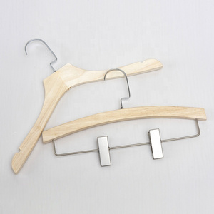 Factory directly kids white cloths coat wooden hanger with clamp