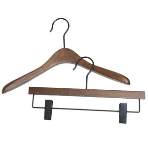 Deluxe Garment Hotel Brand Customized Wooden Hanger with Clips