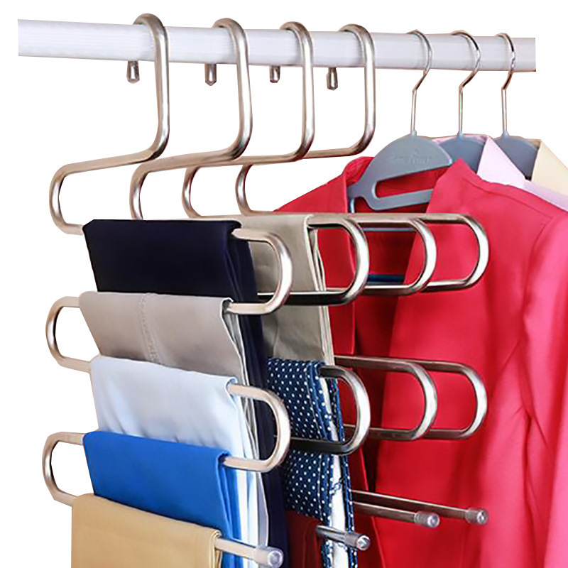 Best price manufacture factory closet organizer s shape hangers metal hanger for pants magic multi-layer cloth hangers