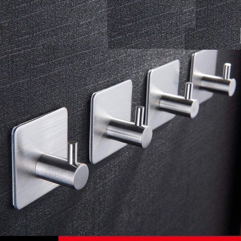 Wall Mounted Self Adhesive Hooks Stainless Steel Towel Coat Robe Hooks Wall Hooks Heavy Duty For Home