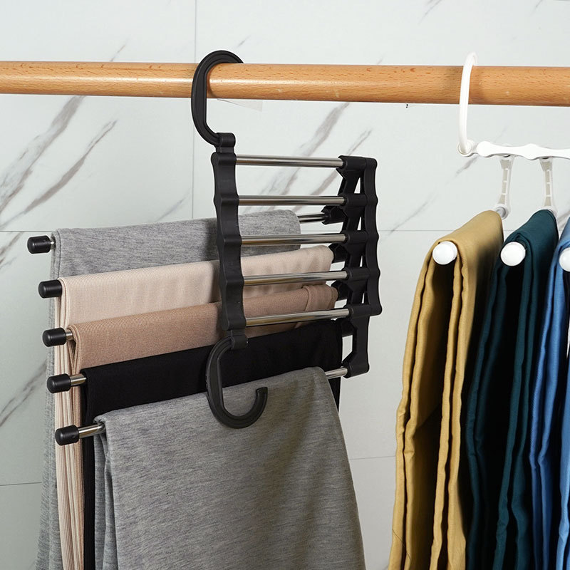 Tiktok hot sale home storage organizer multifunctional retractable folding pants rack magic hanger