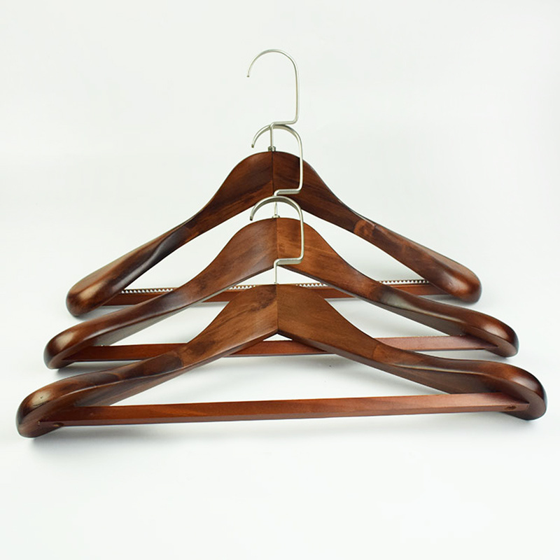 High-Grade Wide Shoulder Wooden Hangers , Non Slip Pants Bar, Smooth Wood Suit Hanger Coat Hanger for Closet,