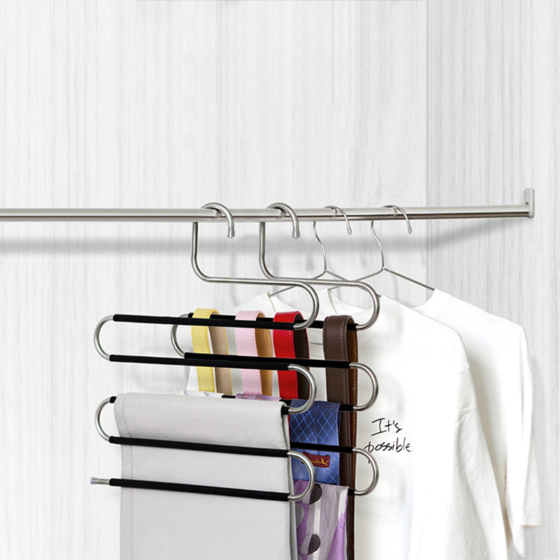 Best price manufacture factory closet organizer s shape hangers metal hanger for pants magic multi-layer cloth hangers