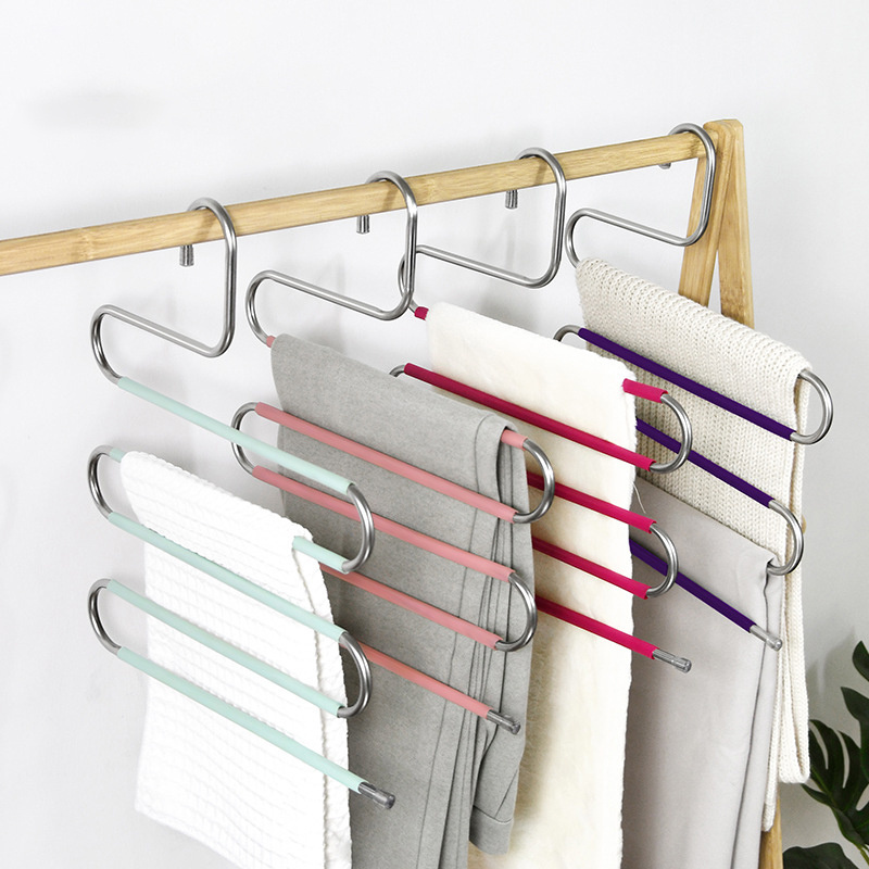 Best price manufacture factory closet organizer s shape hangers metal hanger for pants magic multi-layer cloth hangers