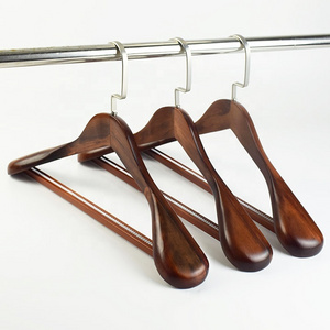 High-Grade Wide Shoulder Wooden Hangers , Non Slip Pants Bar, Smooth Wood Suit Hanger Coat Hanger for Closet,