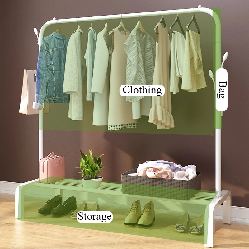 Coat Rack Floor Standing Clothes Hanging Storage Shelf Shoes Racks Metal Bedroom Furniture Clothing Rack