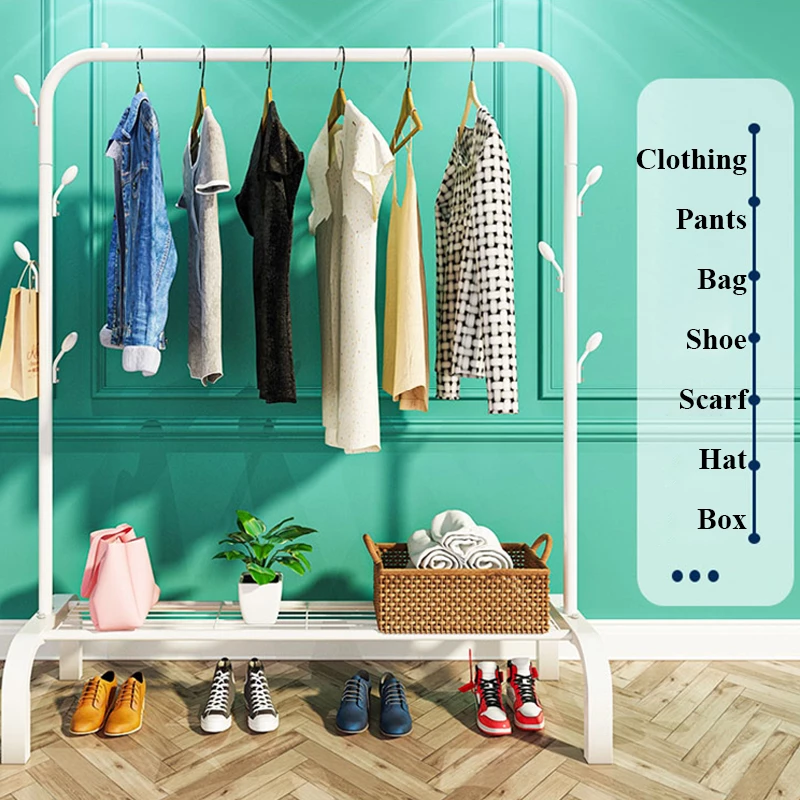 Coat Rack Floor Standing Clothes Hanging Storage Shelf Shoes Racks Metal Bedroom Furniture Clothing Rack