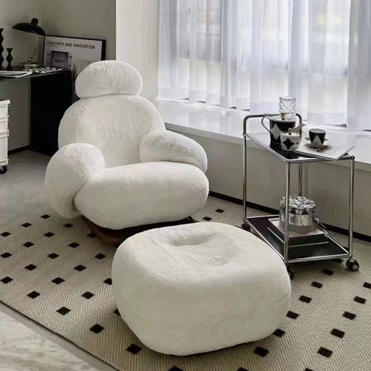 Furniture Modern Home Furniture Human Shape Fabric Leisure Chair White Fur Fabric Swing Lounge Chair With Ottomans