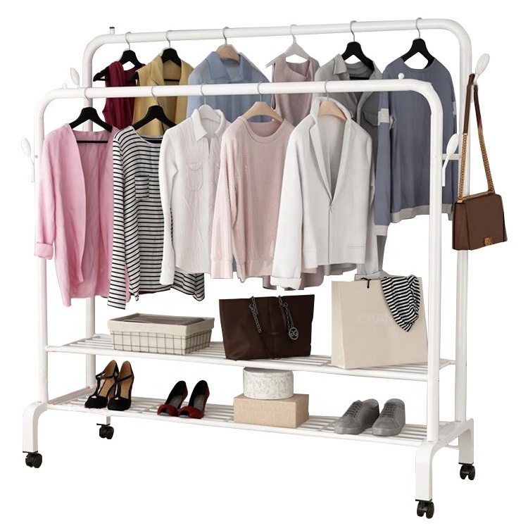 Wholesale Hanging Clothes Rack Floor Standing High/Low Double Pole Drying Rack Household Bedroom Tanning Racks