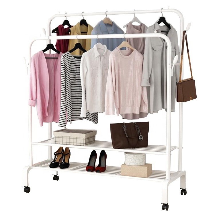 Wholesale Hanging Clothes Rack Floor Standing High/Low Double Pole Drying Rack Household Bedroom Tanning Racks