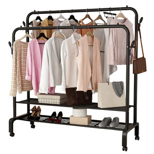 Wholesale Hanging Clothes Rack Floor Standing High/Low Double Pole Drying Rack Household Bedroom Tanning Racks