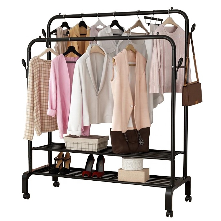 Wholesale Hanging Clothes Rack Floor Standing High/Low Double Pole Drying Rack Household Bedroom Tanning Racks