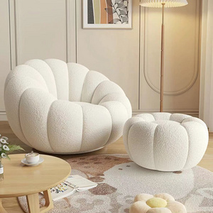 Cream White Lazy Pumpkin Sofa Shaped Boucle Swivel Lounge Pumpkin Chair