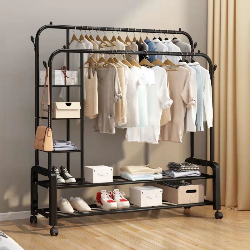 Modern multifunctional clothes hanger coat rack clothes hat rack metal standing double pole coat rack with branch